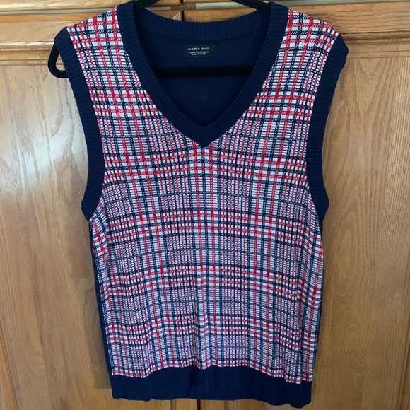Zara Man Plaid Pullover Sweater Vest 